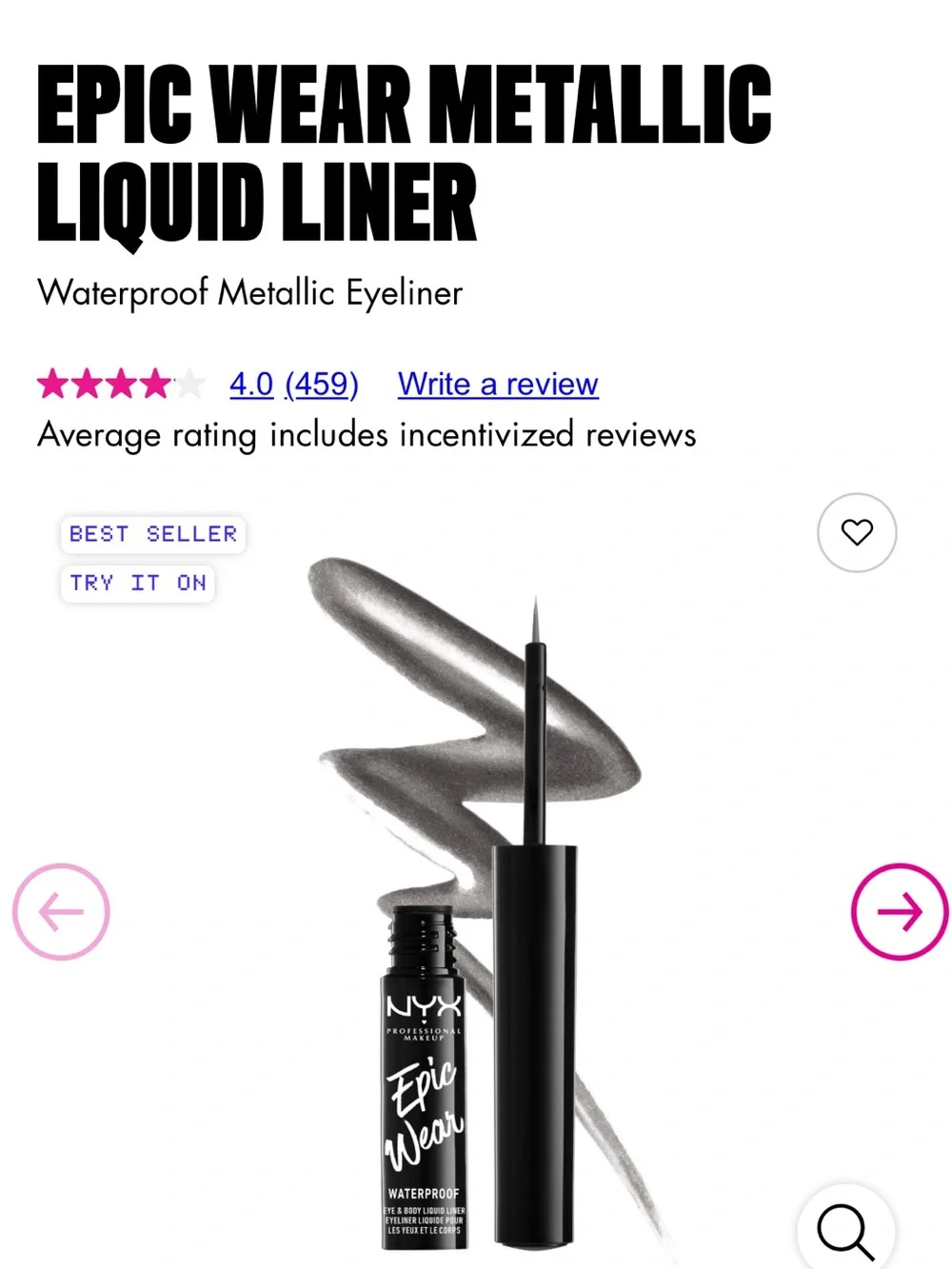 NYX Epic Wear Metallic Liquid Liner — Silver Metallic